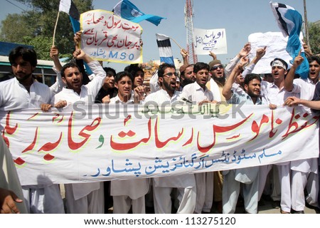 PESHAWAR, PAKISTAN - SEPT 19: Activist of Muslim Students Federation (MSF) chant slogans against blasphemy anti-Islamic movie released on the Internet by USA, on September 19, 2012 In Peshawar, Pakistan.