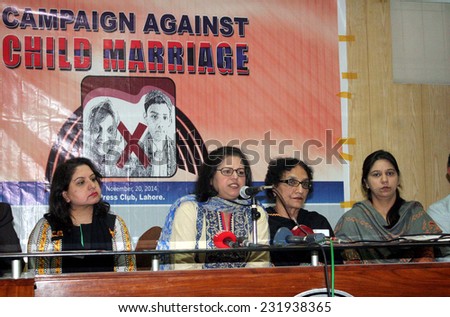 LAHORE, PAKISTAN - NOV 20: Democratic Commission for Human Development (NGO) \
Tanveer Jahan addresses to media persons during press conference on November 20, 2014 Lahore.