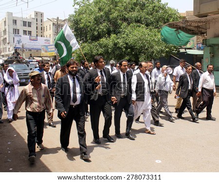 KARACHI, PAKISTAN - MAY 14: Lawyers are protesting against attack on Ismaili  Community, at City Court on May 14, 2015 in Karachi.