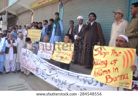QUETTA, PAKISTAN - JUN 05: Members of Wahdat-ul-Muslimeen (MWM) are protesting  against massacre of Rohangya Muslims in Burma, during a demonstration held at Mekangi Road on June 05, 2015 in Quetta.