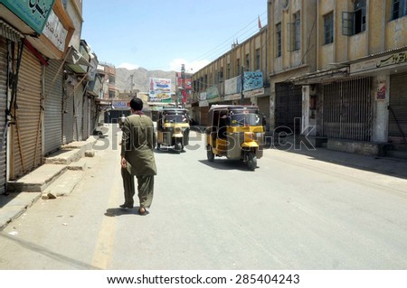 QUETTA, PAKISTAN - JUN 08: Shops seen closed during shutter down strike called by Hazara Democratic Party against various incidents of target killing of Hazara community on June 08, 2015 in Quetta.
