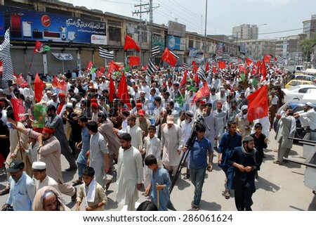 PESHAWAR, PAKISTAN - JUN 10: Supporters and leaders of different nationalist parties are protesting against ranging in local government election during rally held on June 10, 2015 in Peshawar.