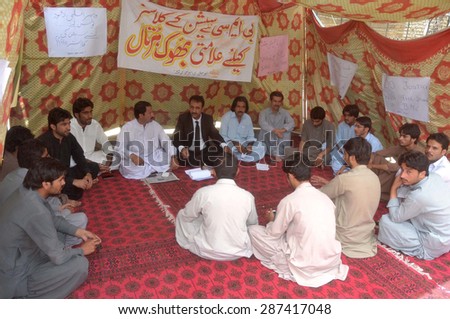 QUETTA, PAKISTAN - JUN 15: Students of Bolan Medical College (BMC) are protesting \
against college administration at a hunger strike camp on June 15, 2015 in Quetta.