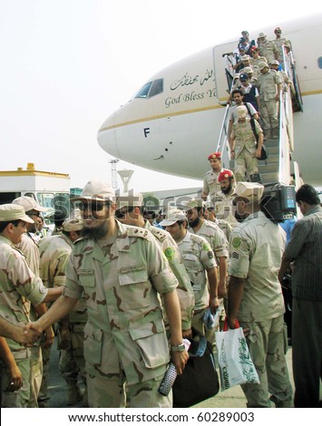 KARACHI, PAKISTAN, SEPT 02: Saudi Arabian health care officials and paramedical staff arrive at Karachi Airport for relief activities in flood-hit areas Sept 2, 2010 in Karachi.