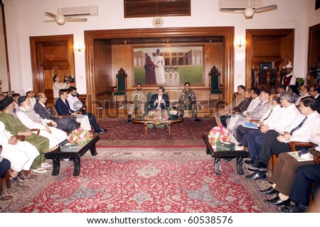 KARACHI, PAKISTAN-SEPT 02: Sindh Governor, Dr.Ishrat-ul-Ibad Khan in meeting  with representatives of welfare organizations at Governor House in Karachi on Thursday,  September 2, 2010 in Karachi