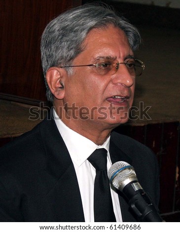 LAHORE, PAKISTAN - SEPT 16:  Barrister Aitazaz Ahsan addresses press conference at  Lahore press club on Thursday, September 16, 2010, Lahore, Pakistan. (Babar Shah/PPI Images).
