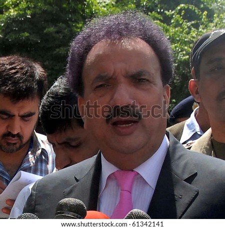ISLAMABAD-SEPT 16: Fed. Min. for Interior, A.Rehman Malik talks to press after a meeting with Chief Election Commissioner, Chief Secretaries and Home Secretaries Sept 16, 2010 in Islamabad.