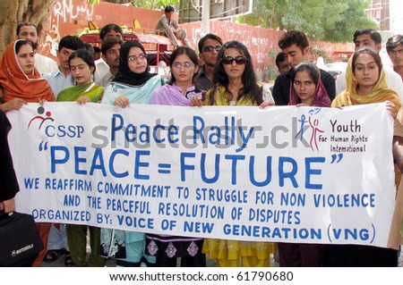 HYDERABAD, PAKISTAN-SEPT 25: Members of Voice of New Generation protesting in favor of their demands during a PEACE rally outside Hyderabad press club on Saturday,  September 25, 2010.