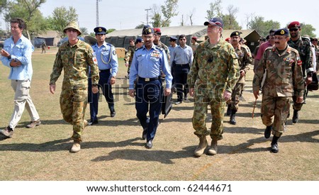 KOT ADU, PAKISTAN, OCT 05: Air Chief Marshal Rao Qamar Suleman, Chief of the Army Staff Air Force (PAF) along with Air Marshal Mark D.Binskin Chief of the Royal Australian Air Force, on October 5, 2010 in Kot Adu, Pakistan