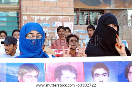 QUETTA,PAKISTAN - OCT 16: Relatives of missing persons are protesting for their recovery during a demonstration arranged by Voice for Baloch Missing Persons press club on October 16, 2010 in Quetta.