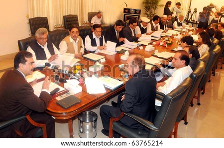 ISLAMABAD, PAKISTAN - OCT 22: Prime Minister, Syed Yousuf Raza Gilani, chairs the Gilgit-Baltistan Council meeting held at PM House on October 22, 2010 in Islamabad.