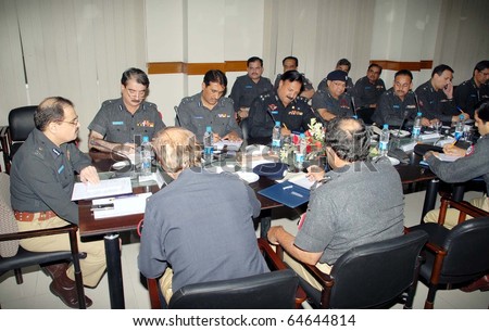 KARACHI, PAKISTAN - NOV 07: Police Inspector General, Sultan Salahuddin Babar Khattak, presides over a high level meeting regarding Law and Order Situation in City on November 07, 2010 in Karachi, Pakistan.