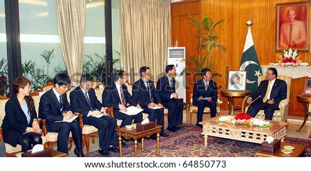 ISLAMABAD, PAKISTAN - NOV 08: President, Asif Ali Zardari, in meeting with China Gezhouba Group Corporation Vice-Chairman and Deputy Gen.Manager, Nie Kai on November 08, 2010 in Islamabad.