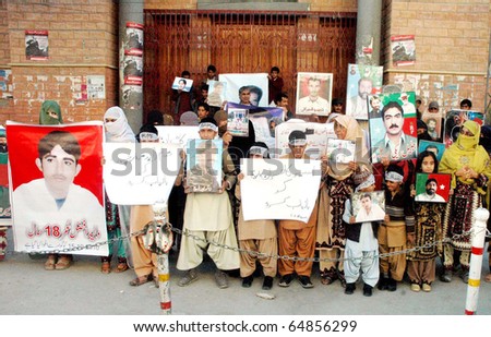 QUETTA, PAKISTAN - NOV 10: Relatives of missing persons are protesting for recovery of their loved ones during a protest demonstration at Quetta press club on November 10, 2010 in Quetta, Pakistan.