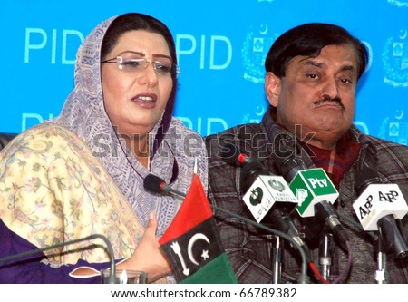 ISLAMABAD, PAKISTAN - DEC 07: Federal Minister for Population Welfare, Dr.Firdous Ashiq Awan, addresses press conference on December 07, 2010 in Islamabad, Pakistan.