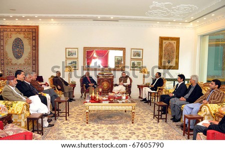 LAHORE, PAKISTAN - DEC 20: Muslim League-N Chief, Nawaz Sharif in meeting with Sindh National Front (SNF) Chief, Mumtaz Ali Bhutto in Lahore on Monday, December 20, 2010 in Lahore, Pakistan.