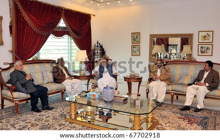 LAHORE, PAKISTAN - DEC 22: Muslim League-N Chief, Nawaz Sharif, in meeting with Sardar Ali Gohar Khan Mahr, Renowned Politician from Sindh, on December 22, 2010 in Lahore, Pakistan.