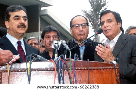 LAHORE, PAKISTAN - JAN 03: Muslim League-Q leader, Ch.Pervez Elahi, addresses press conference in Lahore on Monday, January 03, 2011.