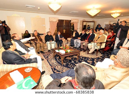 ISLAMABAD, PAKISTAN - JAN 04: Muslim League-N Chief, Nawaz Sharif, addresses PML-N central organizing committee meeting regarding Current Political Situation on January 04, 2011in Islamabad.