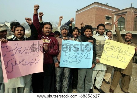 PESHAWAR, PAKISTAN - JAN 09: Members of Christian Young Citizen Alliance are protesting against Javed Prince during a demonstration at Peshawar press club on January 09, 2011in Peshawar.