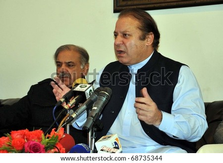 LAHORE, PAKISTAN - JAN 10: Muslim League-N Chief, Nawaz Sharif, gestures during press conference on January 10, 2011in Lahore.