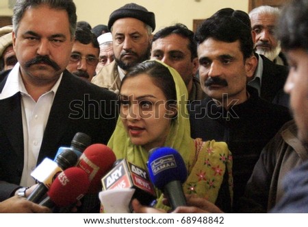 PESHAWAR, PAKISTAN - JAN 13: Muslim League-Q leader, MNA Marvi Memon, talks with media men at high court on January 13, 2011in Peshawar.