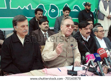 LAHORE, PAKISTAN - JAN 30: Muttehda Muslim League (MML) leader, Mian Khursheed Mehmood Kasuri gestures during press conference on January 30, 2011 in Lahore.