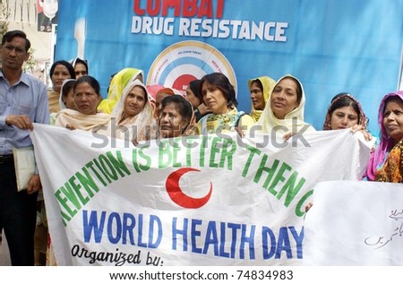 HYDERABAD, PAKISTAN - APR 07: Residents of Hyderabad participate in awareness walk organized by provincial health department on occasion of the \