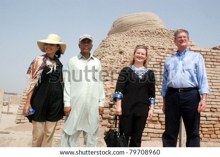 MOEN JO DARO, PAKISTAN - JUN 21: US Consul Gen, William Martin along with other visits the pre-historic ruins of world famous Moen-Jo-Daro on June 21, 2011in Moen Jo Daro, Pakistan