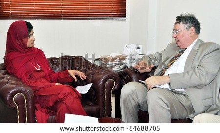 ISLAMABAD, PAKISTAN - SEPT. 14: Federal Minister for Foreign Affairs, Hina Rabbani Khar in meeting with Germany Ambassador, Michael Koch in Islamabad, Pakistan on September 14, 2011.