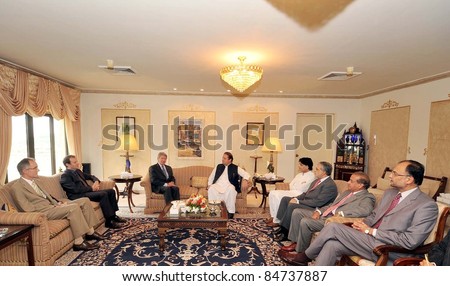 ISLAMABAD, PAKISTAN - SEPT. 15: Muslim League-N President, Nawaz Sharif in meeting with France Ambassador, Daniel Jouanneau during meeting in Islamabad, Pakistan on September 15, 2011.