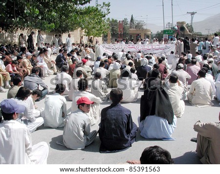 QUETTA, PAKISTAN - SEPT 25: Members of Hazara Community gather as they are  against terrorism and target killings in Balochistan at Musa check-post on September 25, 2011in Quetta.