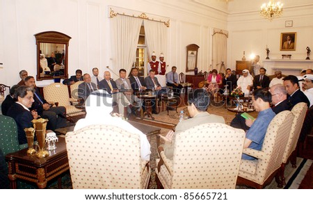 KARACHI, PAKISTAN - SEPT 29: Sindh Governor, Dr.Ishrat-ul-Ibad Khan in meeting with Foreign Diplomats to discuss flood relief measures held at Governor House on  September 29, 2011in Karachi .