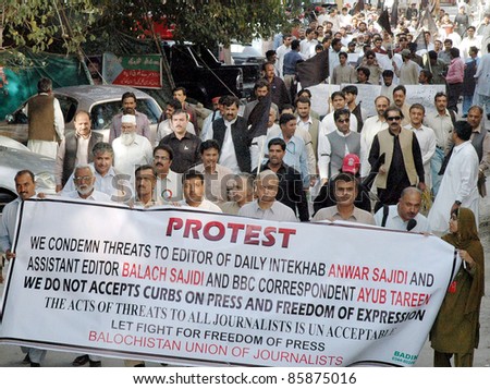QUETTA, PAKISTAN - OCT 01: Members of Balochistan Union of Journalists (BUJ) are protesting in favor of their demands during demonstration to mark the Black Day\