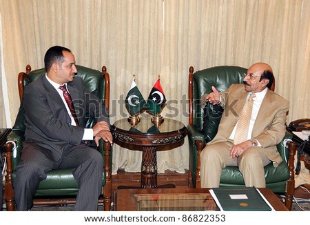 KARACHI - OCT 17: Sindh Chief Minister, Syed Qaim Ali Shah in meeting with Syed Yazan Al-Qaisi Head of Mission Embassy of Kingdom of Jordan in Islamabad, at CM House in Karachi on October 17, 2011.