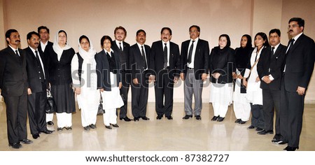 ISLAMABAD, PAKISTAN - OCT 25: A group photo of Chief Justice, Justice Iftikhar Muhammad Chaudhary with members of Islamabad Bar Association (IBA) during meeting at Supreme Court on October 25, 2011 in Islamabad, Pakistan.