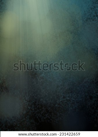 blue green background with dark black shadows, soft faint white bokeh lights and rays or beams of light, yellow sunshine coming down from heaven in streaks through the clouds