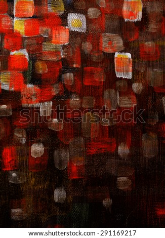 abstract modern art background image, red squares of paint with detailed brush strokes layered on black background canvas, textured painted art