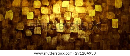 gold abstract art background, modern shiny gold squares with brush strokes of paint on black contrasting canvas background, elegant fresh contemporary art, sparkling gold square bokeh lights design