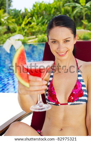 Woman with drinks outdoor