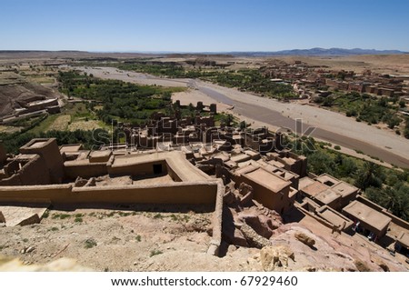 Kasbah Ait Benhaddou fortified city. Panoramic view from the top. A UNESCO World Heritage Site. Best of Morocco.