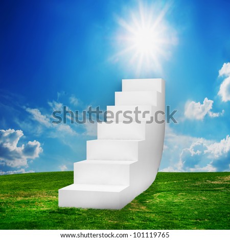 White stairs on the field. Way to success, way to heaven concepts etc.