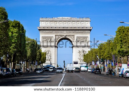 Arc de Triomphe Paris France View from Avenue des Champs-Elysees Arc de Triomphe Paris France View from Avenue des Champs-Elysees