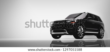 Black SUV car on white background. Brandless vehicle, modern automobile design. 3D illustration.