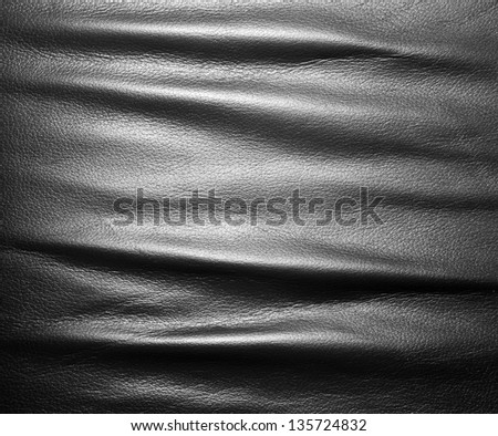 Soft wrinkled black leather. Texture or background with copyspace, high resolution