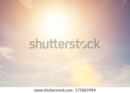 Sunny Sky Background In Vintage Retro Style With Sun Flare