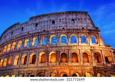 Colosseum in Rome, Italy. Symbol of the ancient city. Amphitheatre illuminated at night