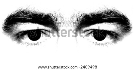 Man black eyes on white background