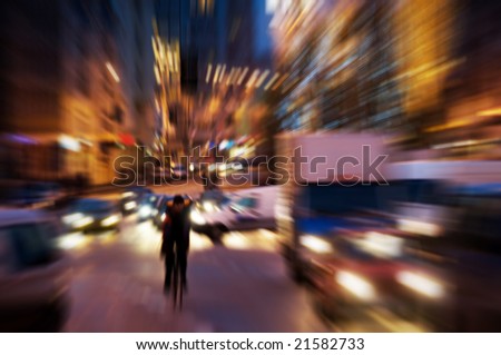 Big city life at night. Dynamic motion blur
