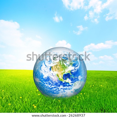 Earth globe on green grass conceptual